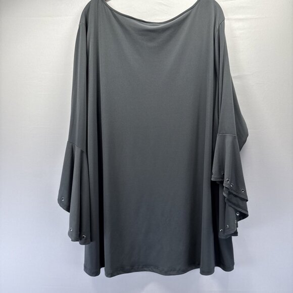 Susan Graver Women's Top 2X Solid Gray Bell Ruffle Liquid Knit Bohemian - Picture 4 of 7